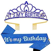 Vista 21 de Corona de cumpleaños para mujer adulta y banda de cumpleaños con purpurina para mujer, tiara de cumpleaños para mujer, sombrero de cumpleaños