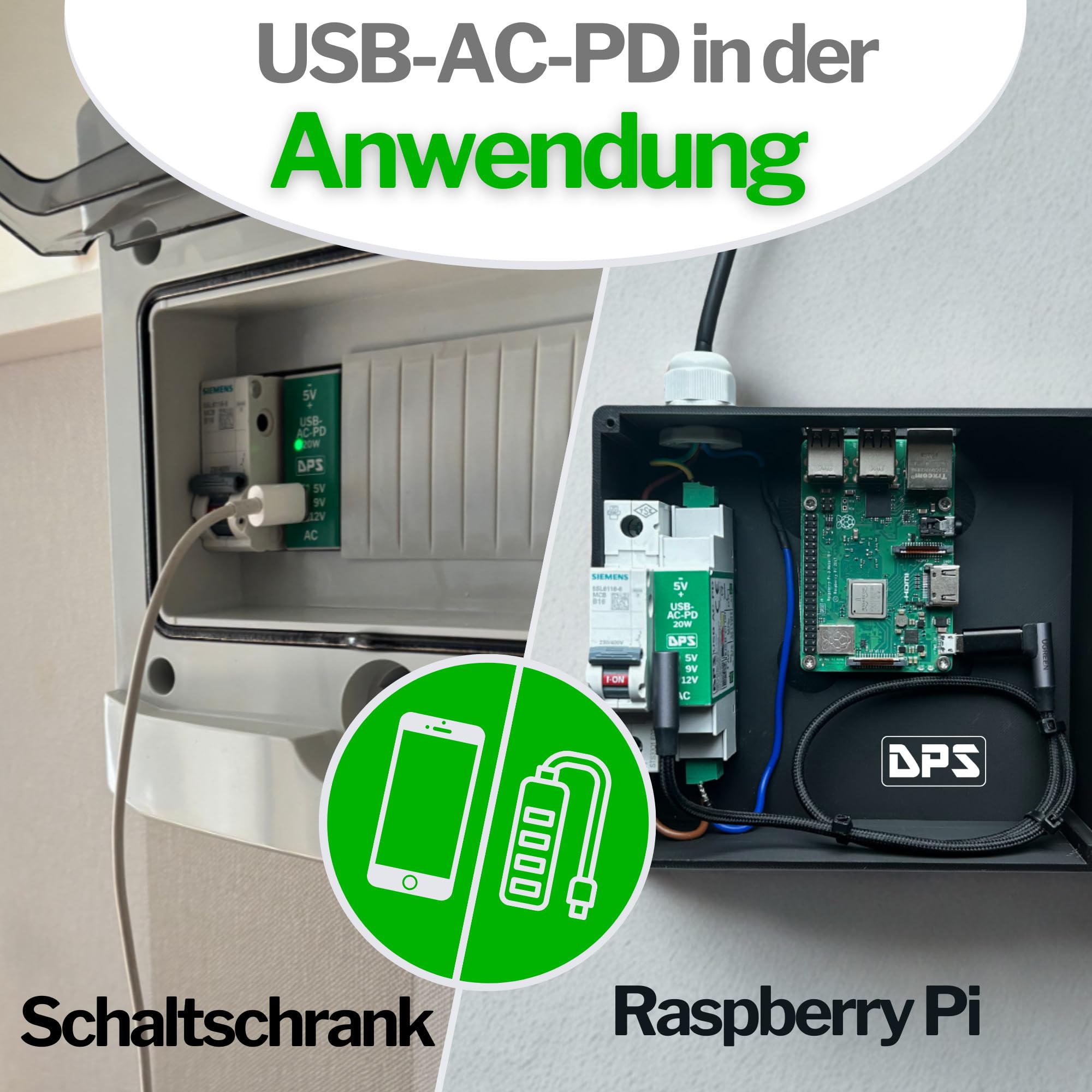 Bloc d'alimentation Rail DIN USB-C 230 V CA 20 W Power Delivery Protection Courts-Circuits Surtensions