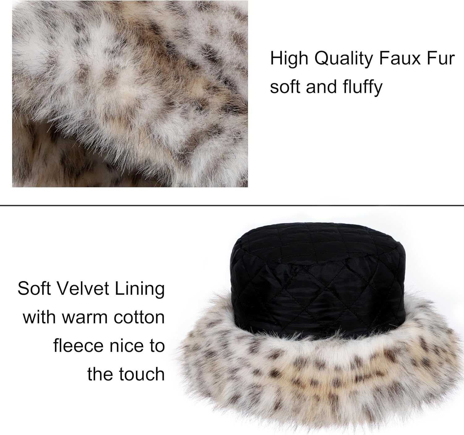 Women's Winter Faux Fur Bucket Hat Fluffy Warm Ladie's Plush Leopard Printed Fisherman Cap - Image 4