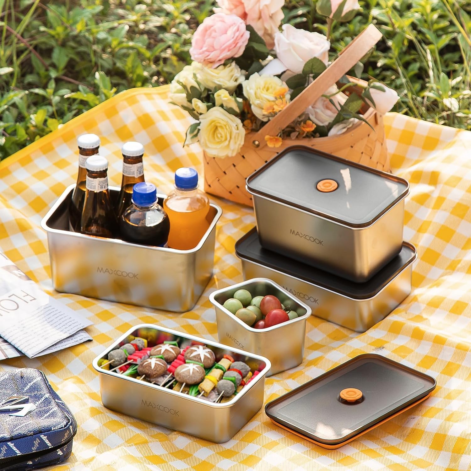 Large Stainless Steel Food Containers with Lids, 64 oz Food Storage Container set, Leak Proof Metal Food Container Bento Box, Snack Container set with Lid (Dishwasher & Freezer Safe, 1900 ml) - Image 6