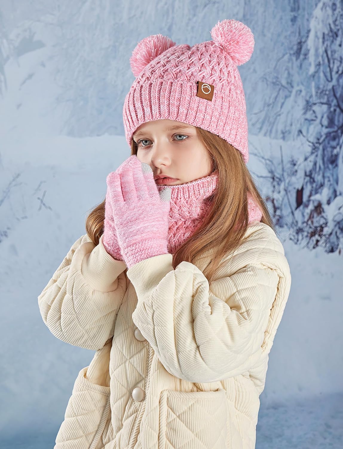Happy Cherry Kids Winter Beanie Hat Scarf Gloves Set Girls Boys Mittens Knit Neck Warmer for Kids 4-10 Years