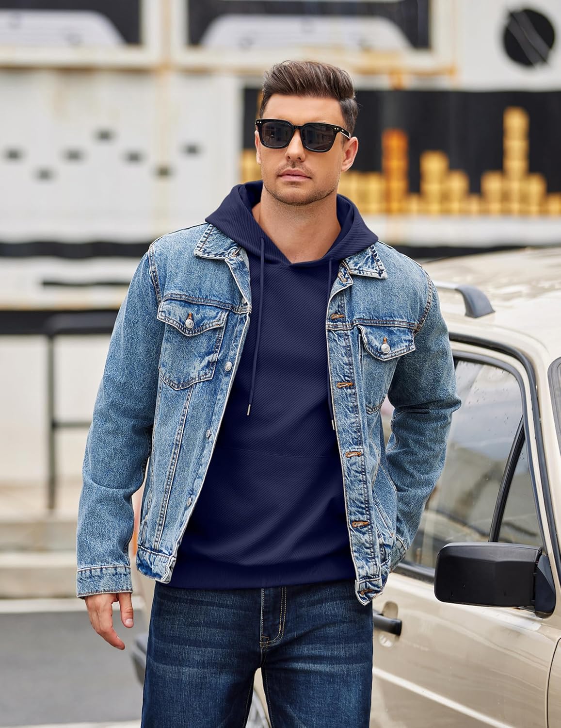 COOFANDY Men's Long Sleeve Hooded Sweatshirt Casual Lightweight Hoodies Pullover Textured Drawstring Hoodie with Kanga Pocket - Image 3