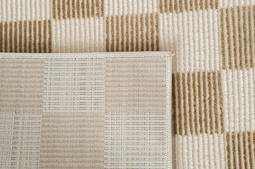 Miniatura 7 de Gambit - Alfombra a cuadros lavable para sala de estar o dormitorio, 100% reciclada, con certificación Oeko-Tex, pelo mediano, camello, beige