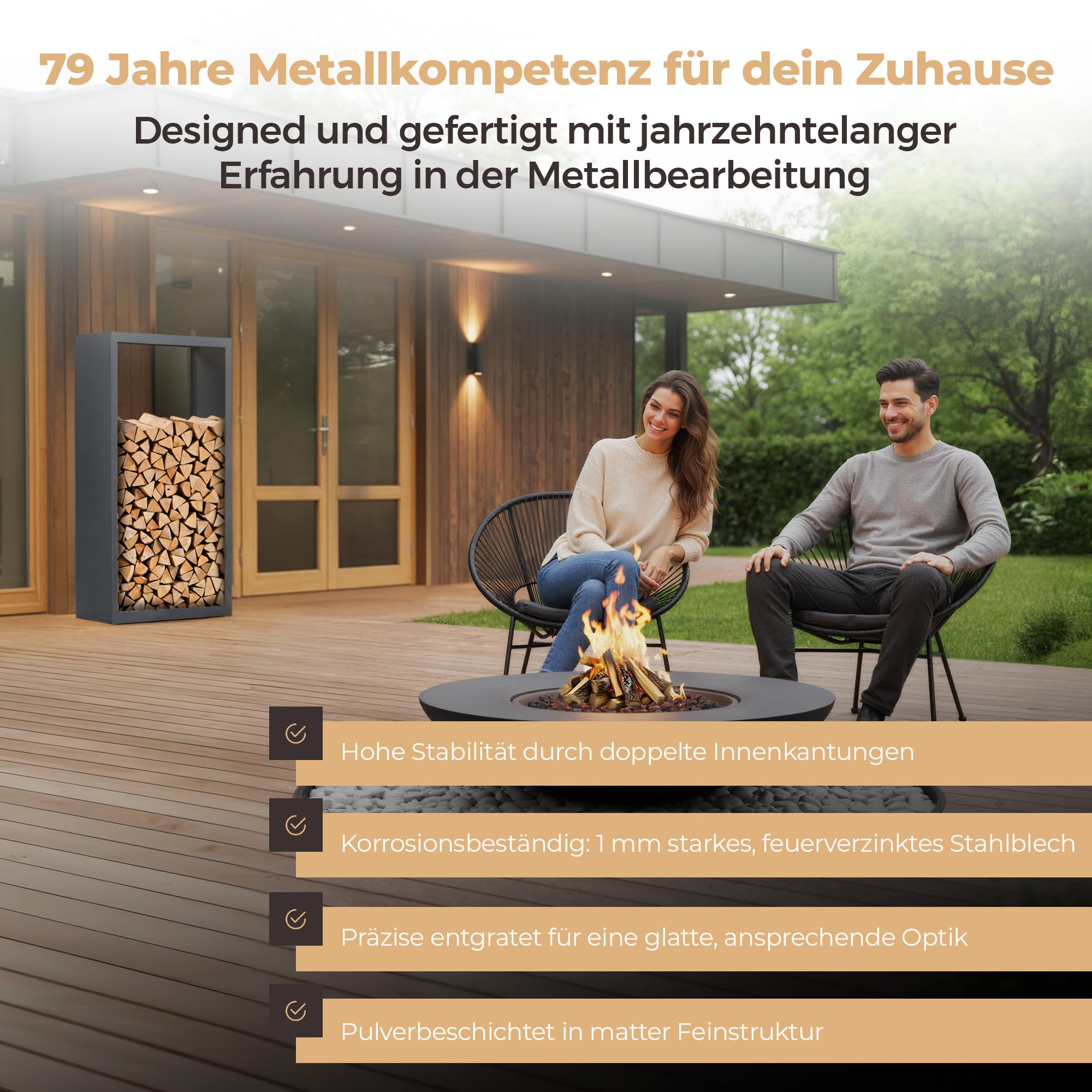 Kaminholzregal Metall [RAL 7016] Kaminholz-Regal für außen & innen - wetterfeste, moderne Brennholz-Stapelhilfe für stabile Holzaufbewahrung Holzlager mit Stellfüßen (90 x 145cm)