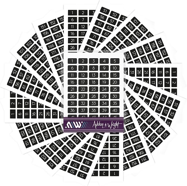 Ashton and Wright - 1-200 Numbered Stickers - 800 Easy Peel Labels - 13 x 8mm - Black