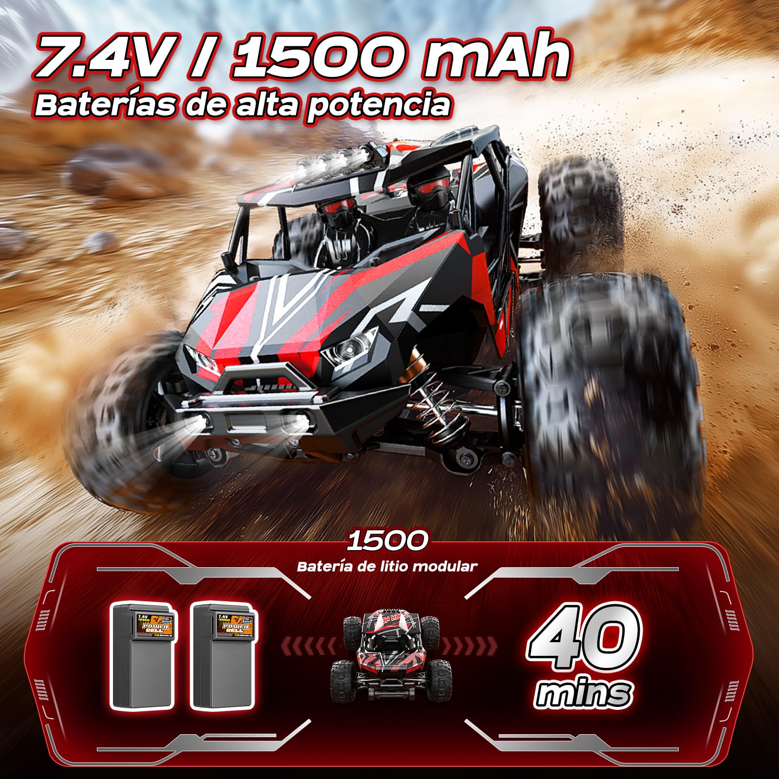 Coche Teledirigido adulto Brushless 1:14,RC Car Velocidad Máxima 70 km/h | 4WD Off-Road Truck Amortiguadores metálicos de aceite 2 Baterías 2S LiPo y Doble Juego de Neumáticos, Compatible con 3S