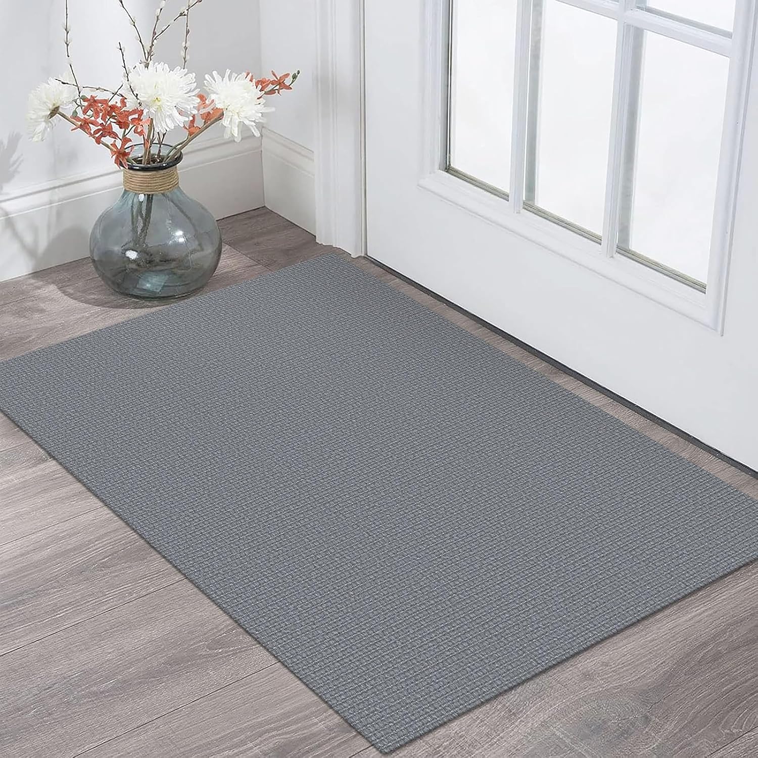 KOZYFLY Washable Area Rug 2x3 Ft Small Entryway Rug Indoor Door Mat Non Slip Front Door Rugs Indoor Braided Cotton Floor Carpet for Front Entrance Bathroom Kitchen Foyer, Grey 2' x 3' (Rectangular) Grey