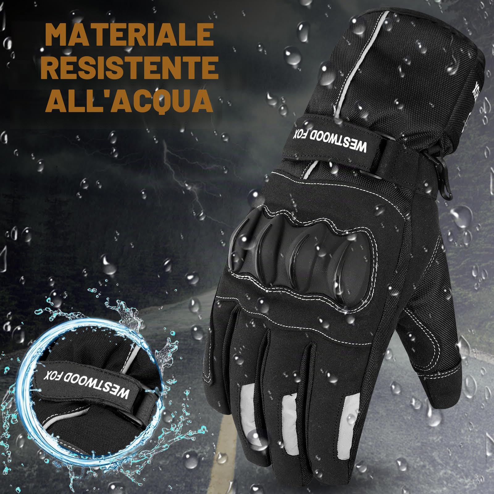 WESTWOOD FOX GEAR Guanti Moto, Guanti Impermeabili Invernali Termici Uomo Equitazione Antivento Scooter Motor Sport Touchscreen Estate Calda