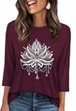 Womens 3/4 Length Sleeve Tops Crewneck Graphic Tees Casual Tunic Tops to Wear with Leggings Fashion Clothing Outfits