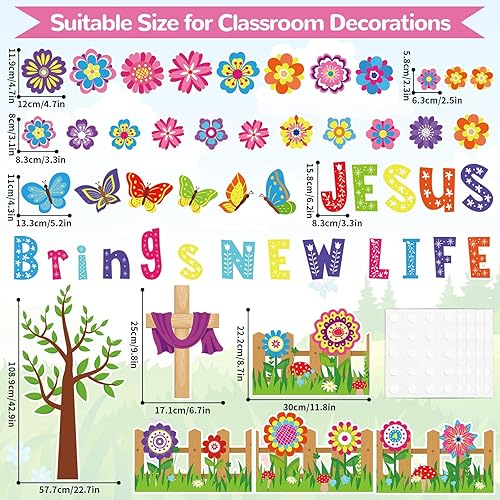 Vista 108 de Juego de decoración de invierno "Snow in Love with Jesus" (La nieve está enamorada de Jesús), con fondo, recortes y bordes de nieve para aula