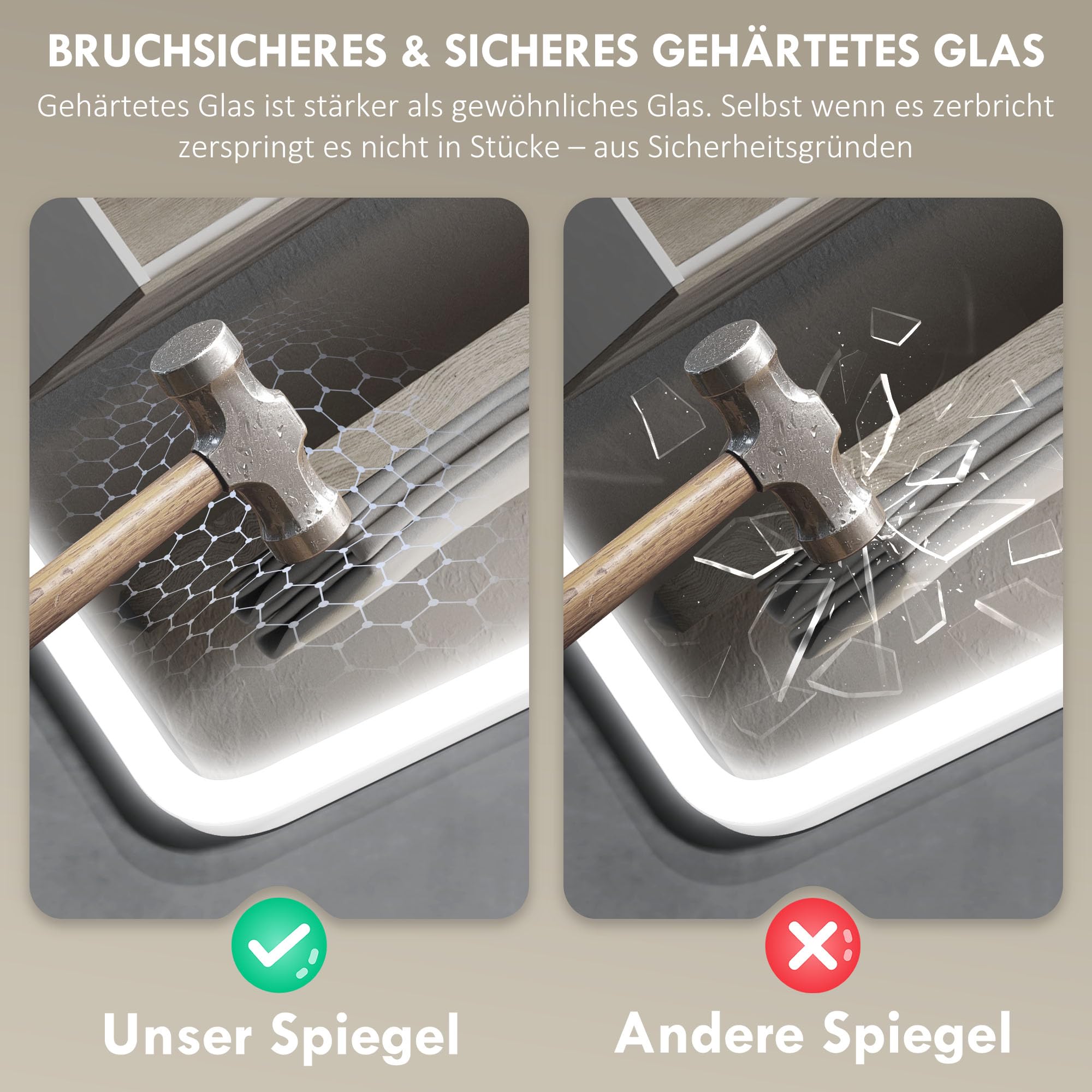 HOMCOM Badspiegel mit Beleuchtung 90x70 cm dimmbar LED Spiegel mit Touchschalter Bluetooth Memory-Funktion 3 Lichtfarben, Beschlagfrei Wandspiegel Lichtspiegel Silber
