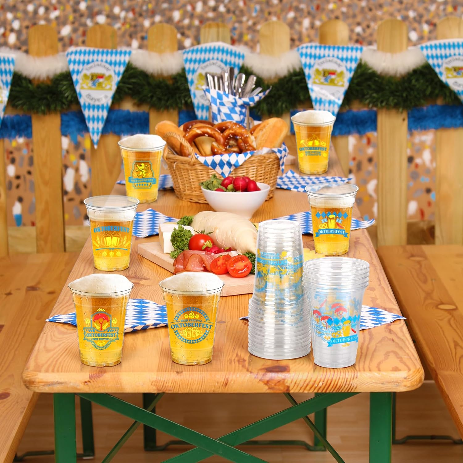 Kochorie 120 Pieces 16 oz Oktoberfest Plastic Disposable Cups Oktoberfest Party Cups Clear Plastic Cup German Beer Drinking Cup for Bavarian Party Supplies