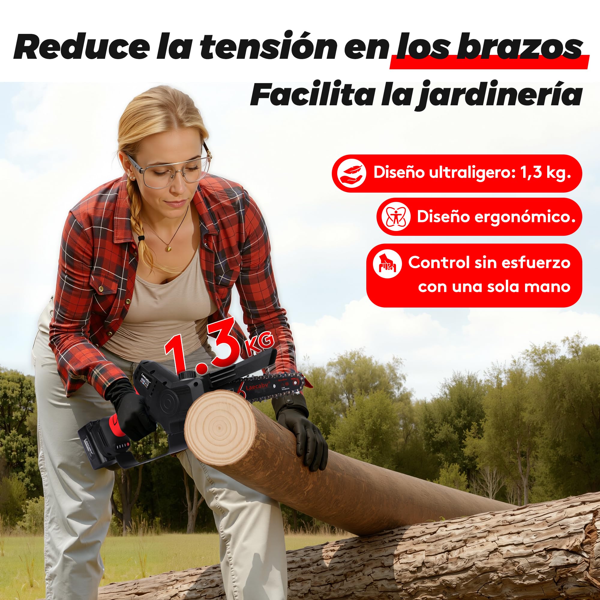 Laecabv mini motosierra eléctrica 6 pulgadas, inalámbrica, para podar, 2 piezas Li-16,8V/4Ah, árbol, jardín (azul)