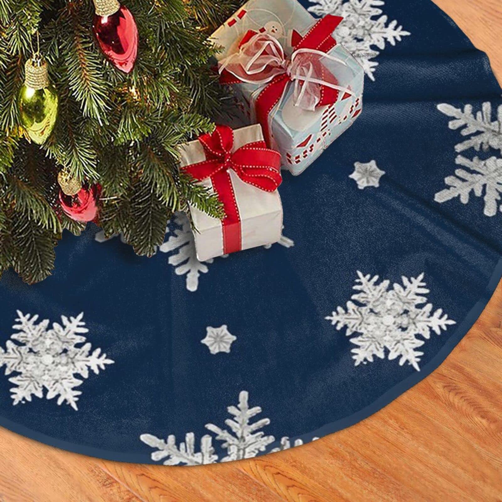 Gonna per albero di Natale in tela di iuta, gonna per albero di Natale con fiocco di neve bianco, decorazioni natalizie (cachi, 120 cm) | Leroy Merlin