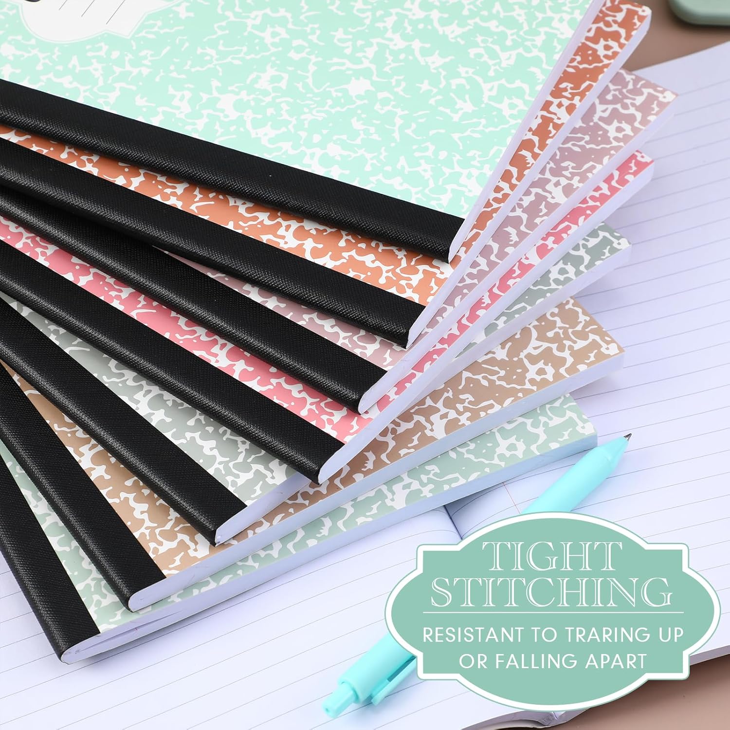 Colarr 8 Pack Composition Notebook 9.75 x 7.5 Inch Wide Ruled Marble Paper Composition Books Assorted Fun Colors Office School Notebook, Hard Cover, Sturdy Sewn Binding(Boho Color)