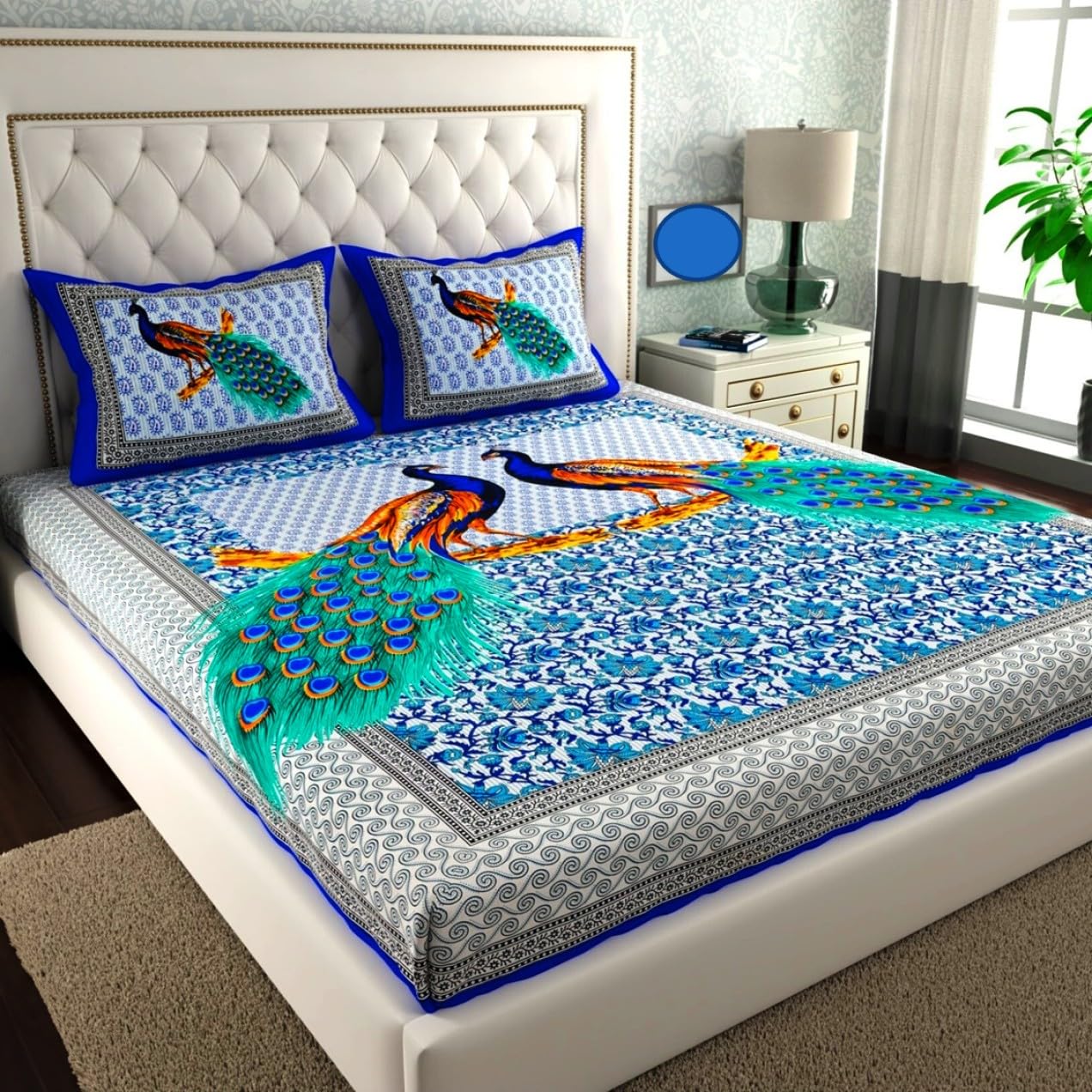 UNIBLISS 100% Cotton Double Bed Sheet 2 Pillow Covers (Bedsheet for Double Bed Cotton) - 144 TC (Blue_M, Double) (B0D841TYQG) Amazon Price History, Amazon Price Tracker