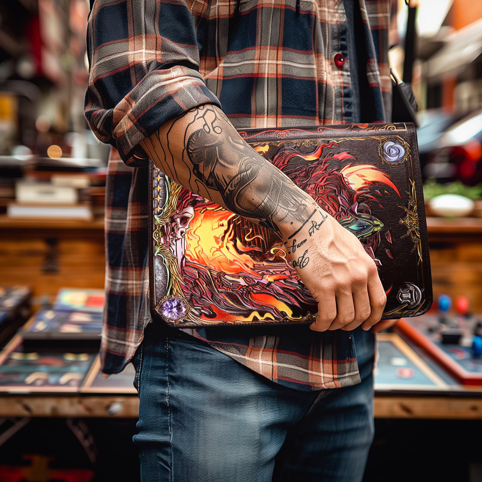 Portal Magic Book - Raccoglitore per carte collezionabili, in pelle PU goffrata 3D, con cerniera, 9 tasche e cartella a caricamento laterale, contiene 360 carte, custodia per MTG, TCG, Sport e carte