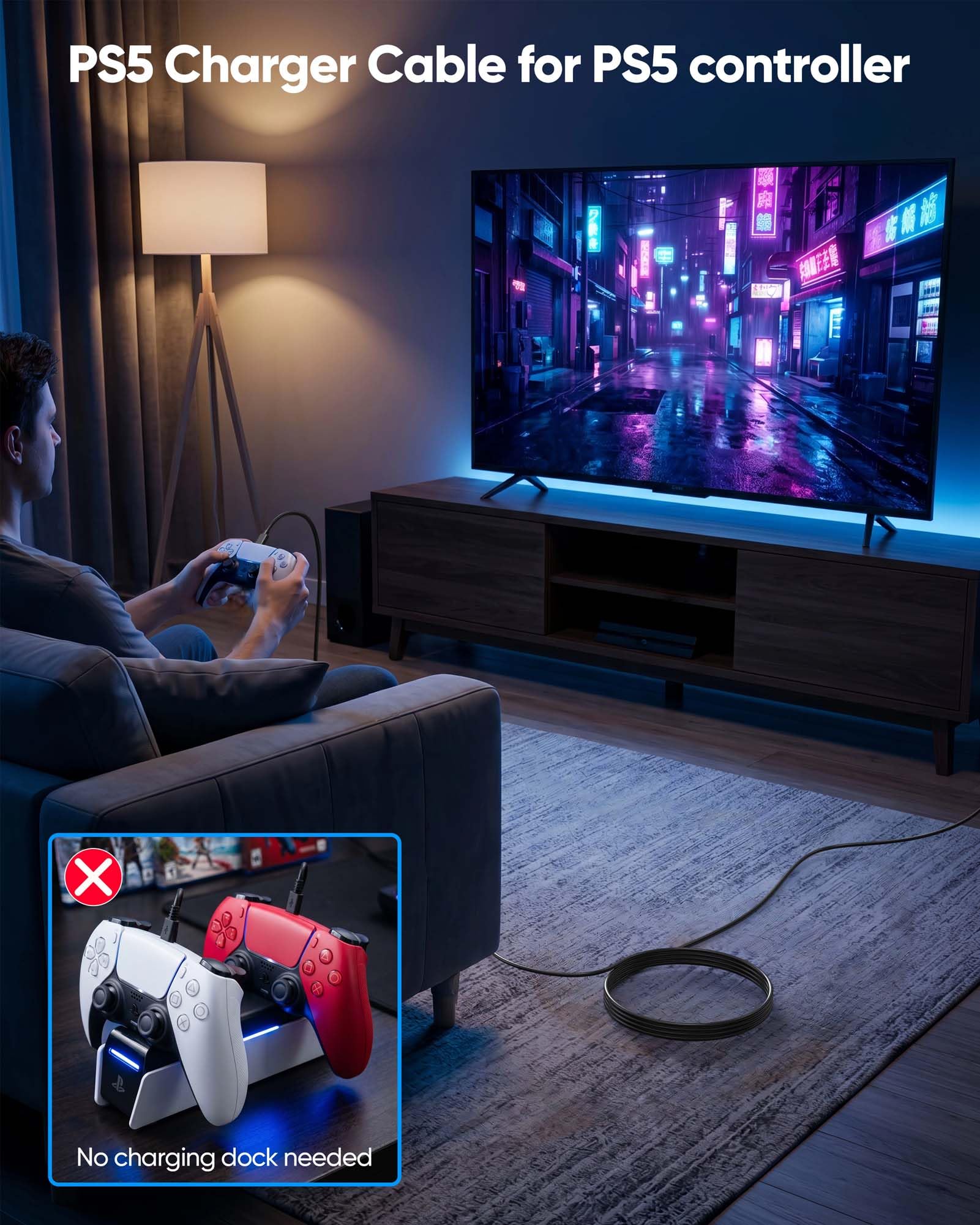 USB-A-auf-USB-C-Kabel, 7,6 m, 2er-Pack, PS5-Controller-Ladekabel für PS5/PS5 Pro-Controller, Xbox-Controller, Switch Pro-Controller, extra langes USB-C-Ladekabel für PS5, Xbox Serie X/S,N-Switch