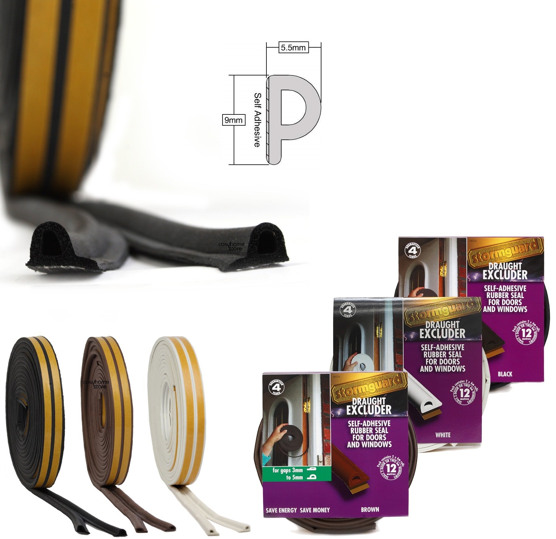 STORMGUARD05SR034010MBL 10m Self Adhesive Draught Excluder Seal - Black