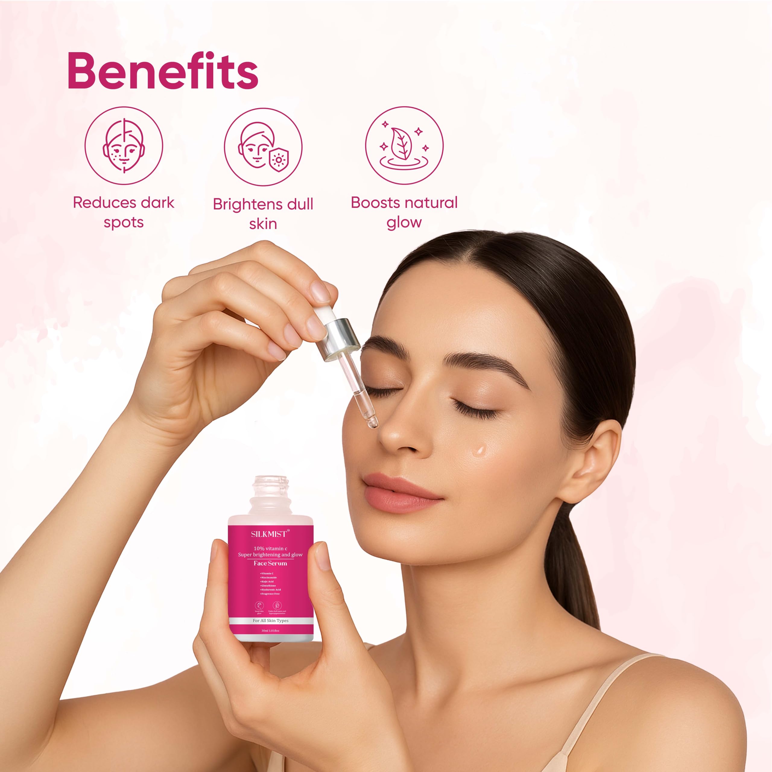 SILKMIST 10% Vitamin C Super Brightening and Glow Face Serum with Niacinamide, Kojic Acid, Glutathione, Hyaluronic Acid, 30ml Beauty