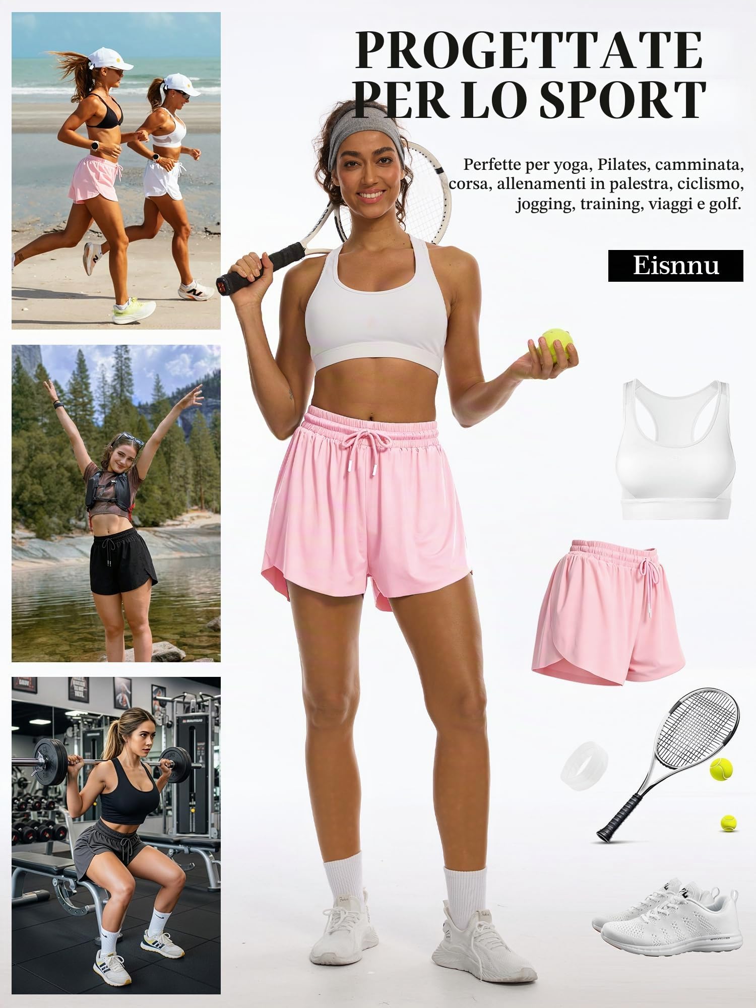 Pantaloncini da Corsa da Donna 2 in 1, Pantaloncini a Vita Alta per Palestra, Jogging e Yoga, Pantaloncini Sportivi da Allenamento con Tasche e Fodera