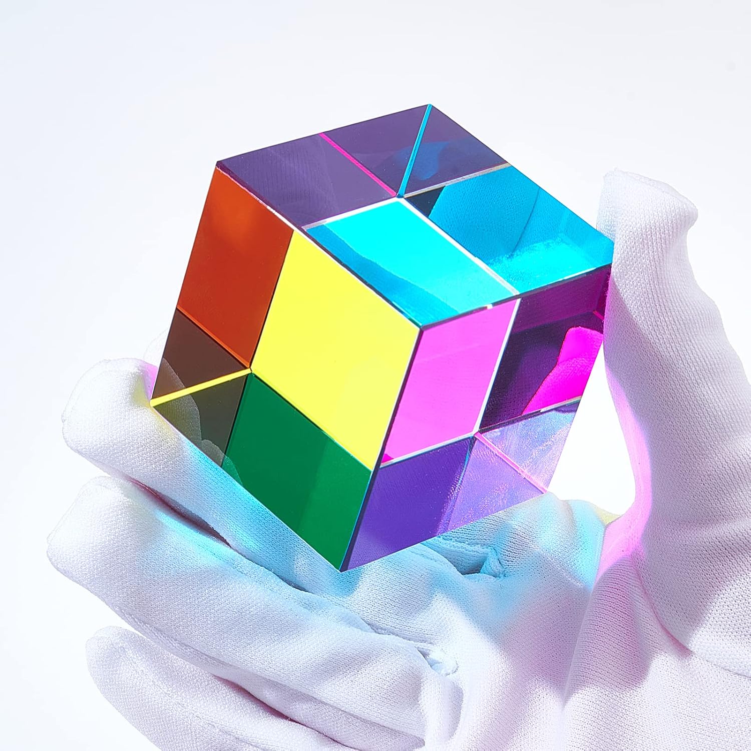 FINGERINSPIRE Color Cube 2inch K9 Glass Prism Special Cube RGB Dispersion Prism Multi-Color Toys Prism Crystal Cube for Desktop Decor Prism Light Changing Cube for Gift Optical Teaching Tool
