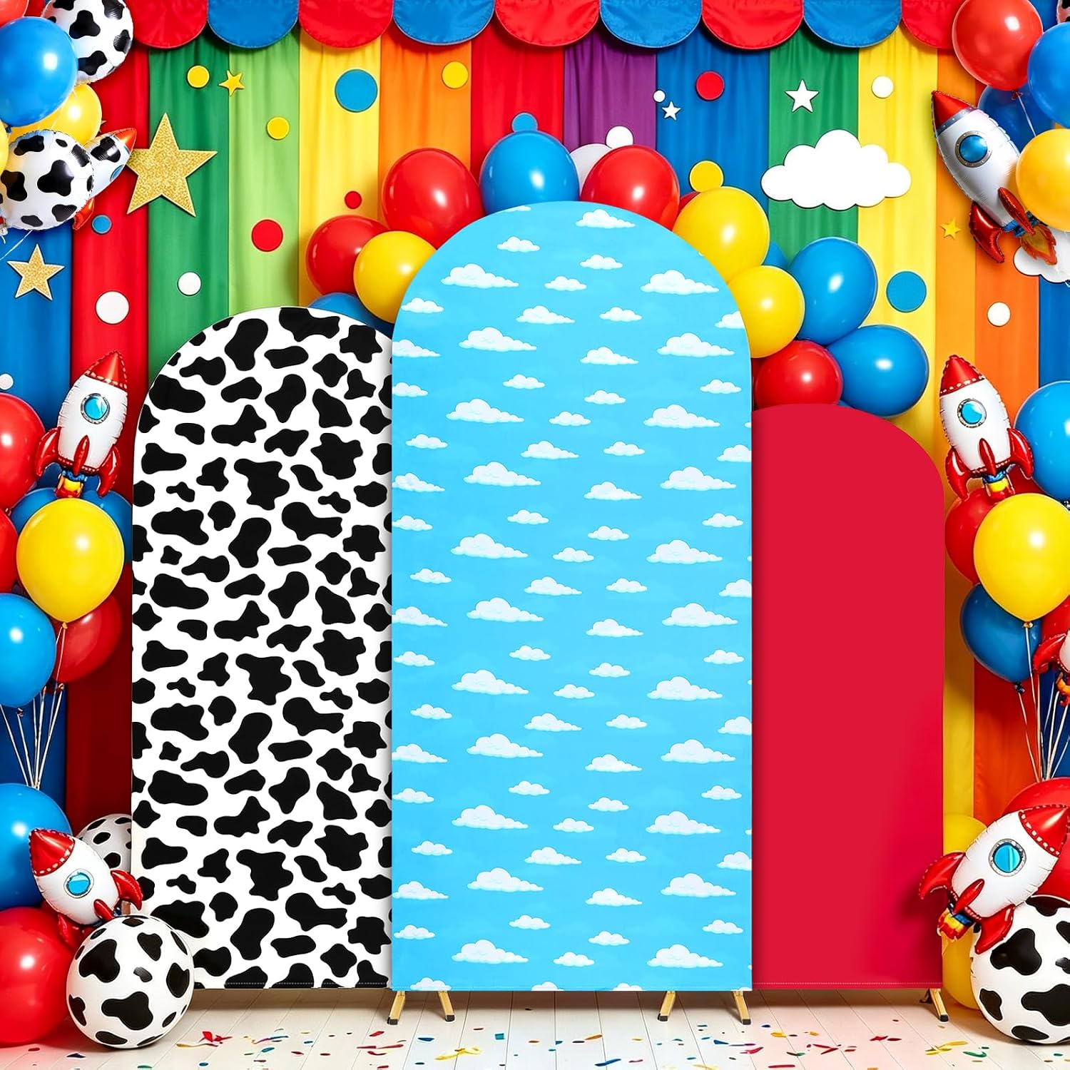 Set of 3 Arch Backdrop Cover 4FT 5FT 6FT, Premium Spandex Stretchy Arch Stand Cover, Cartoon Story Theme Chiara Backdrop Decorations for Birthday Party, Baby Shower, Wedding Ceremony