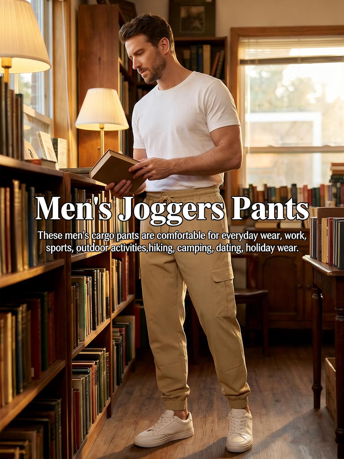 Men's Casual Cargo Pants Workout Joggers Drawstring Chino Cargo Sweatpants Hiking Outdoor Twill Sport Long Pants