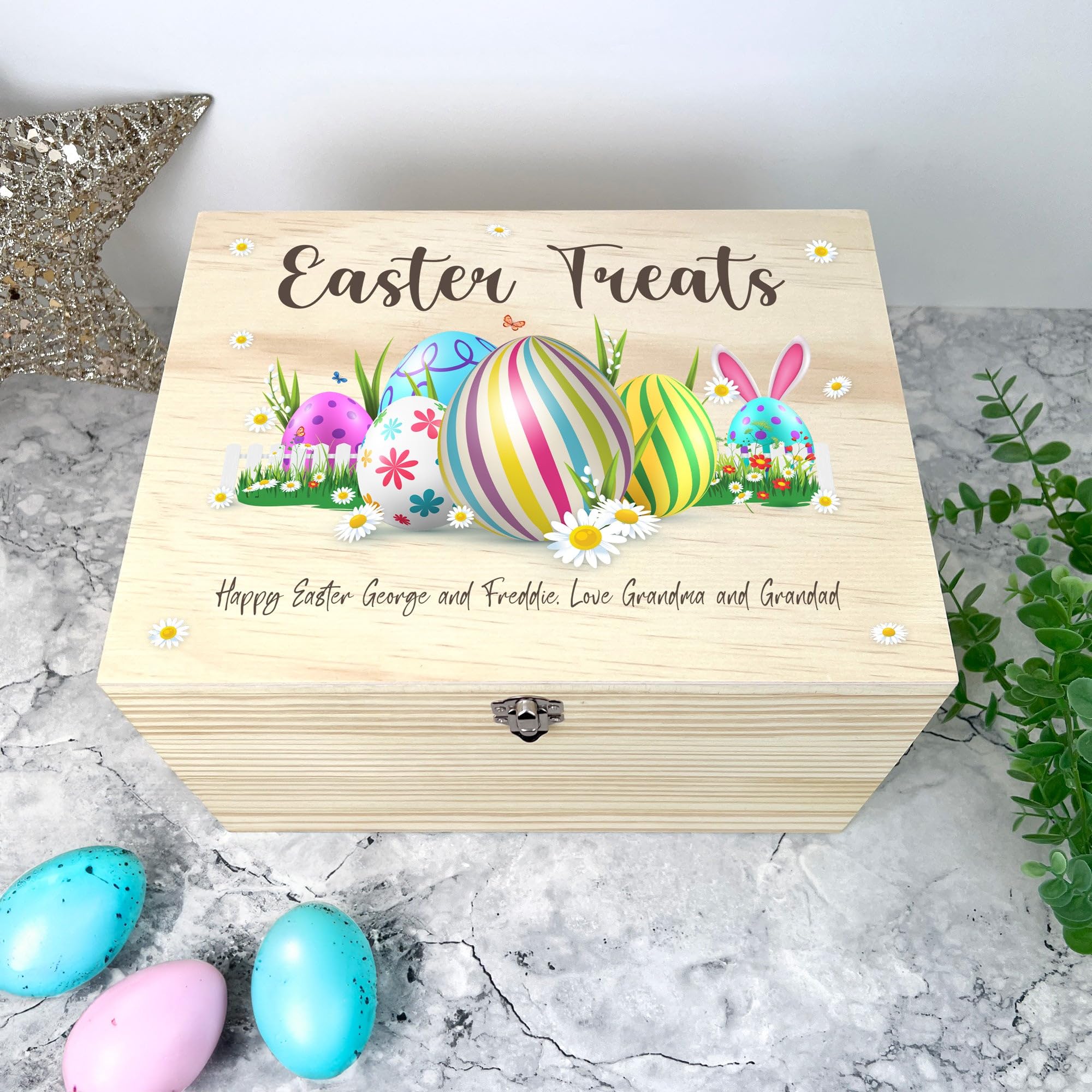 Caja de madera personalizada con huevos de Pascua en colores pastel, nombre personalizado, regalo de Pascua, cesta de Pascua, golosinas de Pascua, Pascua para niños, Pascua