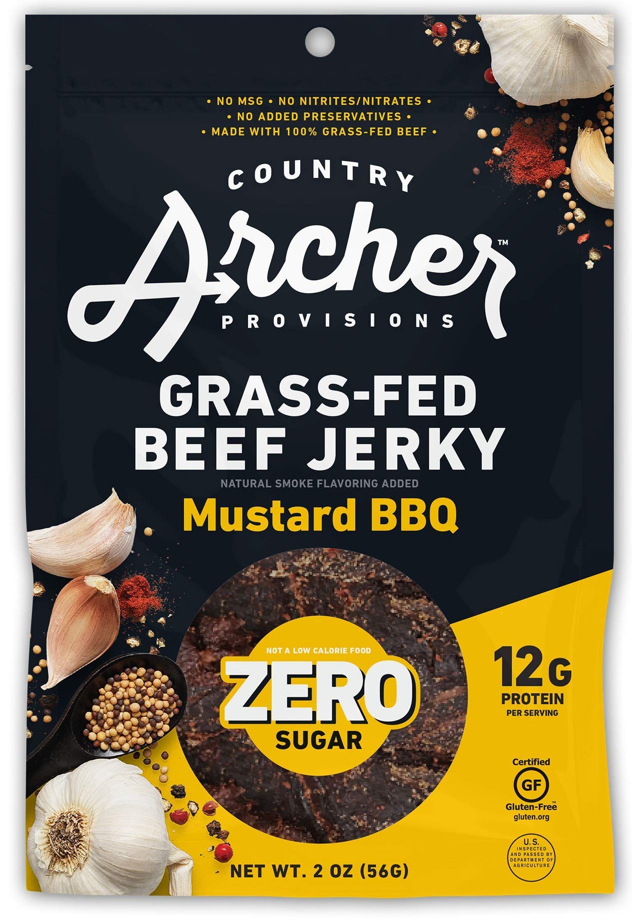 Buy Zero Sugar Mustard BBQ Beef Jerky by Country Archer, 100 GrassFed Beef, High Protein