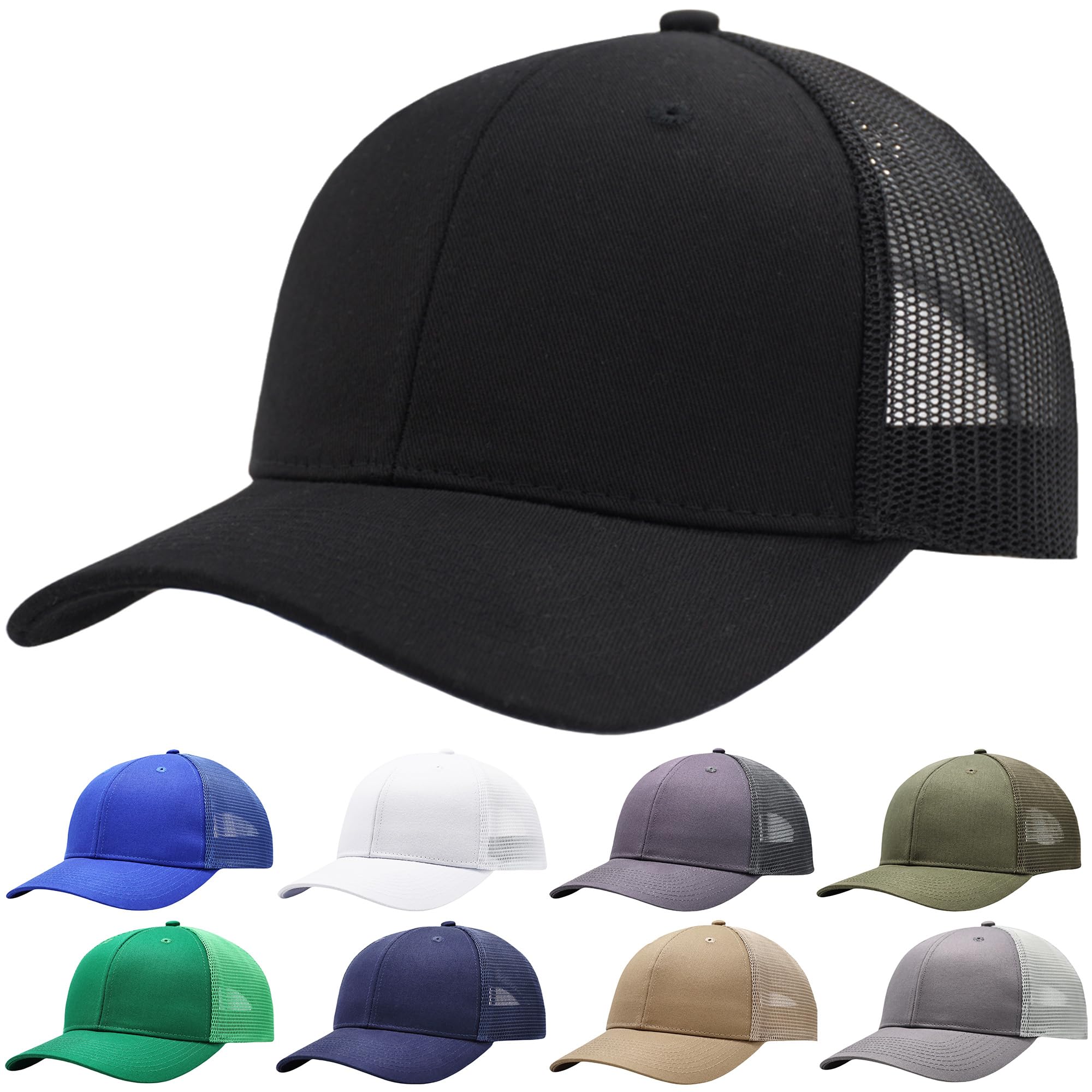 Black Mesh Snapback Trucker Hat for Women Men Blank Structured Adjustable Solid Color XL/XXL Big Head Classic Baseball Cap Sturdy Outdoor Plus Size Golf Hats Polo Ball Caps