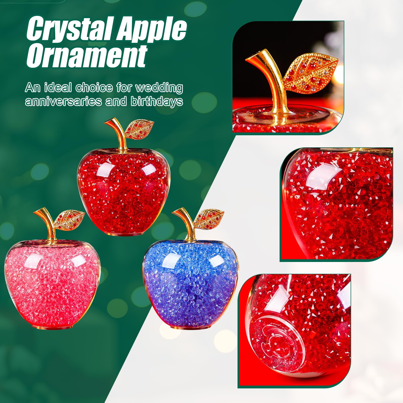 Figurine de Pommes en Cristal, Presse-Papier, décoration Artisanale, Ornement de Dessus de Table, Statue de Fruits à Collectionner, décoration de Maison (A-3 pièces)