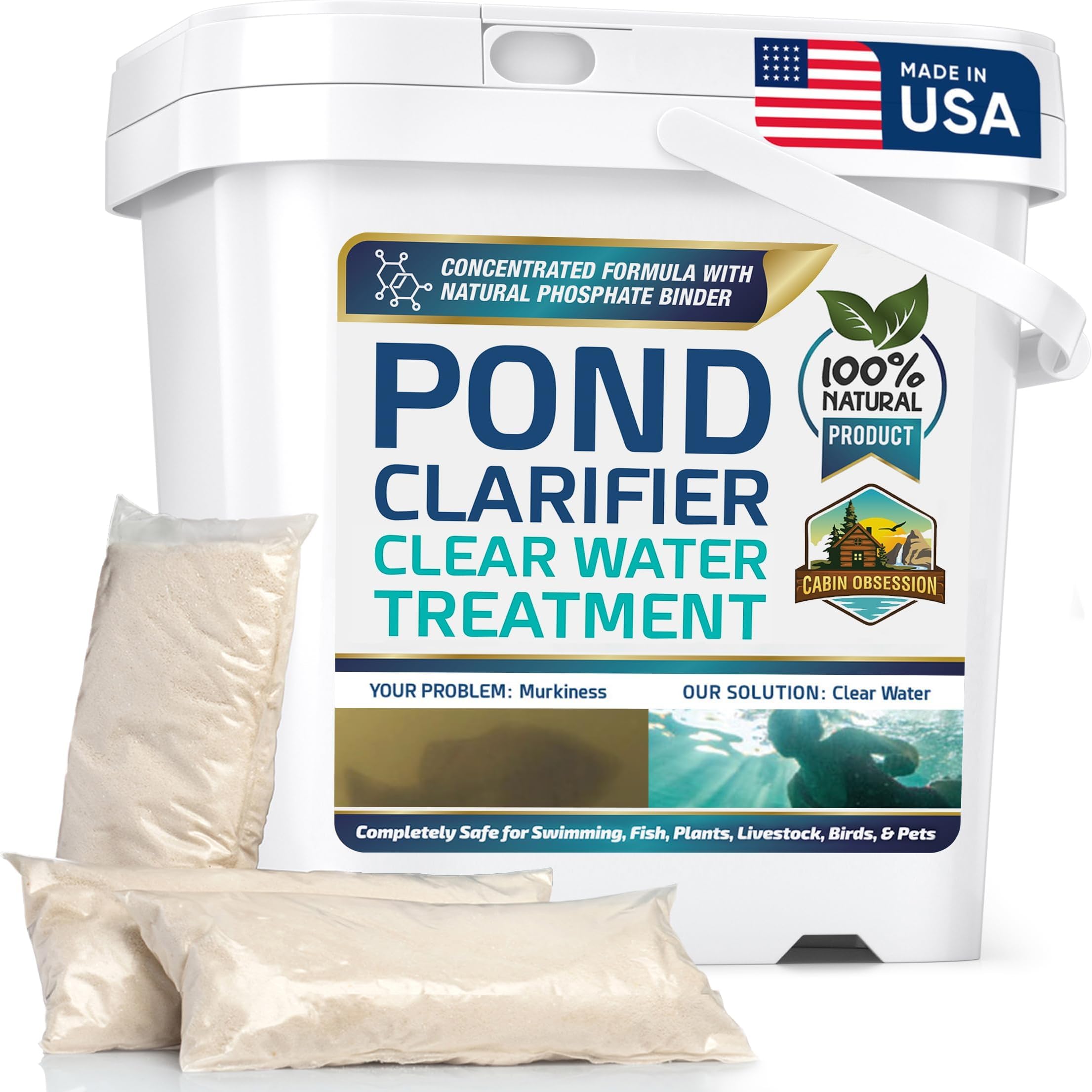 Pond Clear Water Treatment - 16 Pack for 8 Months of Pond Cleaner Supply - Pond Clarifier for Outdoor Ponds – 100% Natural Pond Bacteria Packets - Made in The USA - Safe for Fish, Pets, and Swimming