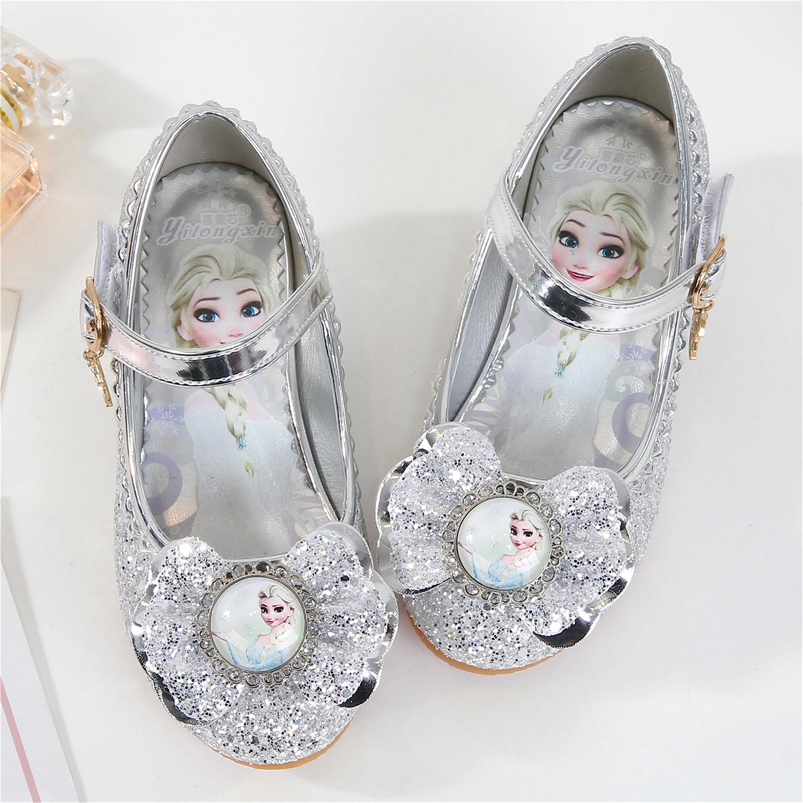 FStory&Winyee Bambino Congelato Principessa per Bambina Elsa Frozen Paillettes Scarpe Costume Ballerine Ballo Adatte per Feste Cerimonia Nozze Natale Cerimonia Carnevale Halloween,Argento,24
