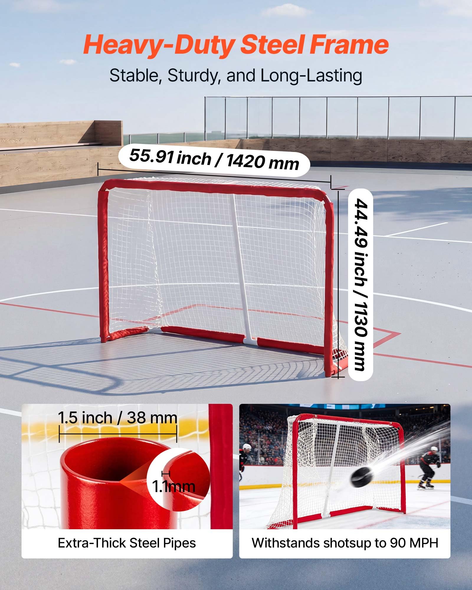 VEVOR Bersaglio da hockey su strada, strada in acciaio pesante + reti da hockey su rotelle, rete da hockey durevole per interni ed esterni, leggero, allenamento portatile, facile da montare per