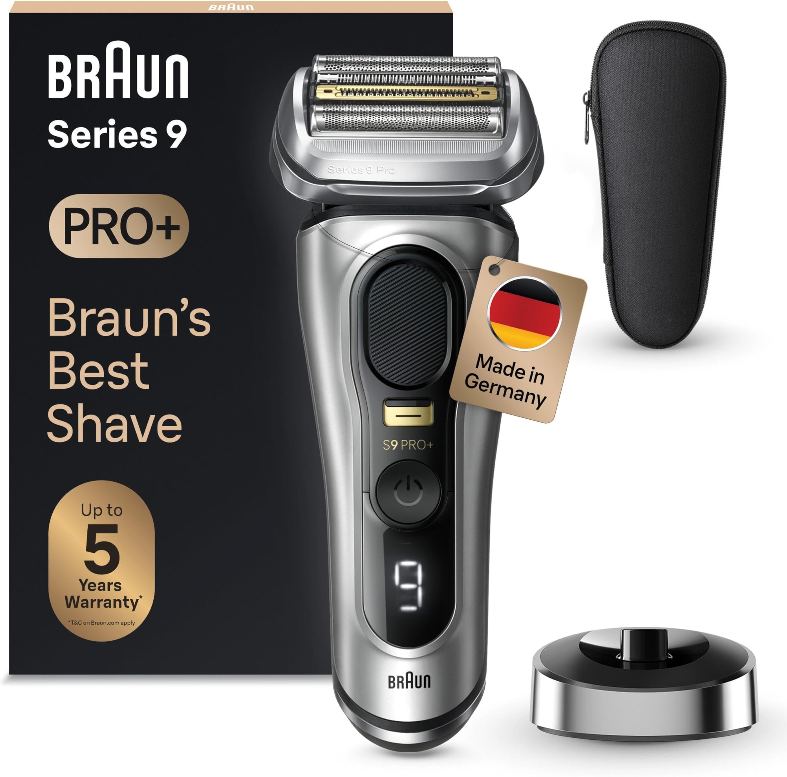Series 9 PRO +, Electric Razor Beard Precision Trimmer, Fabric Travel Case, Lithium Ion Battery, 100% Waterproof Gift Idea, 9517s Silver