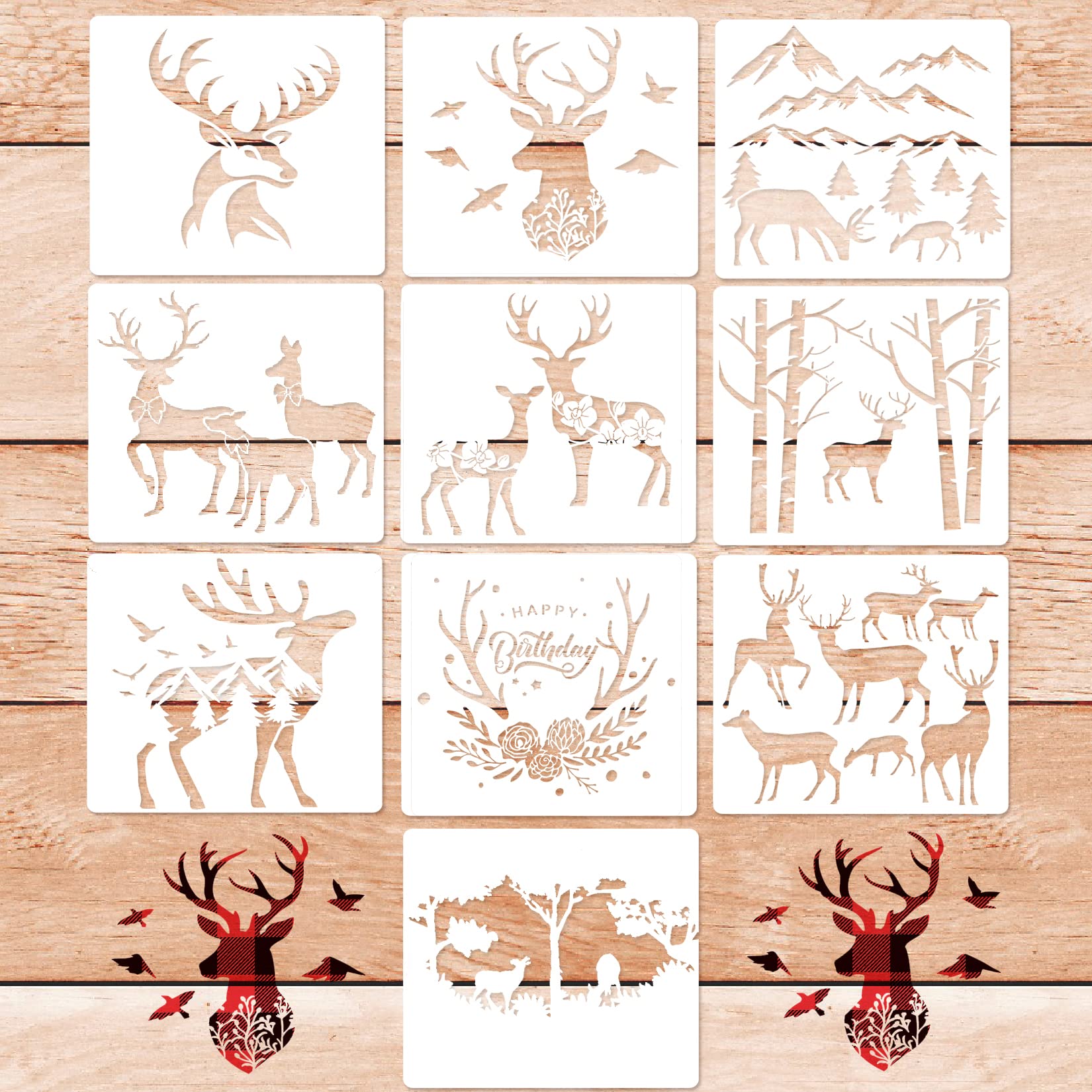 Buy Deer Stencil, 10 PCS Reusable Forest Mountain Tree Deer Stencils