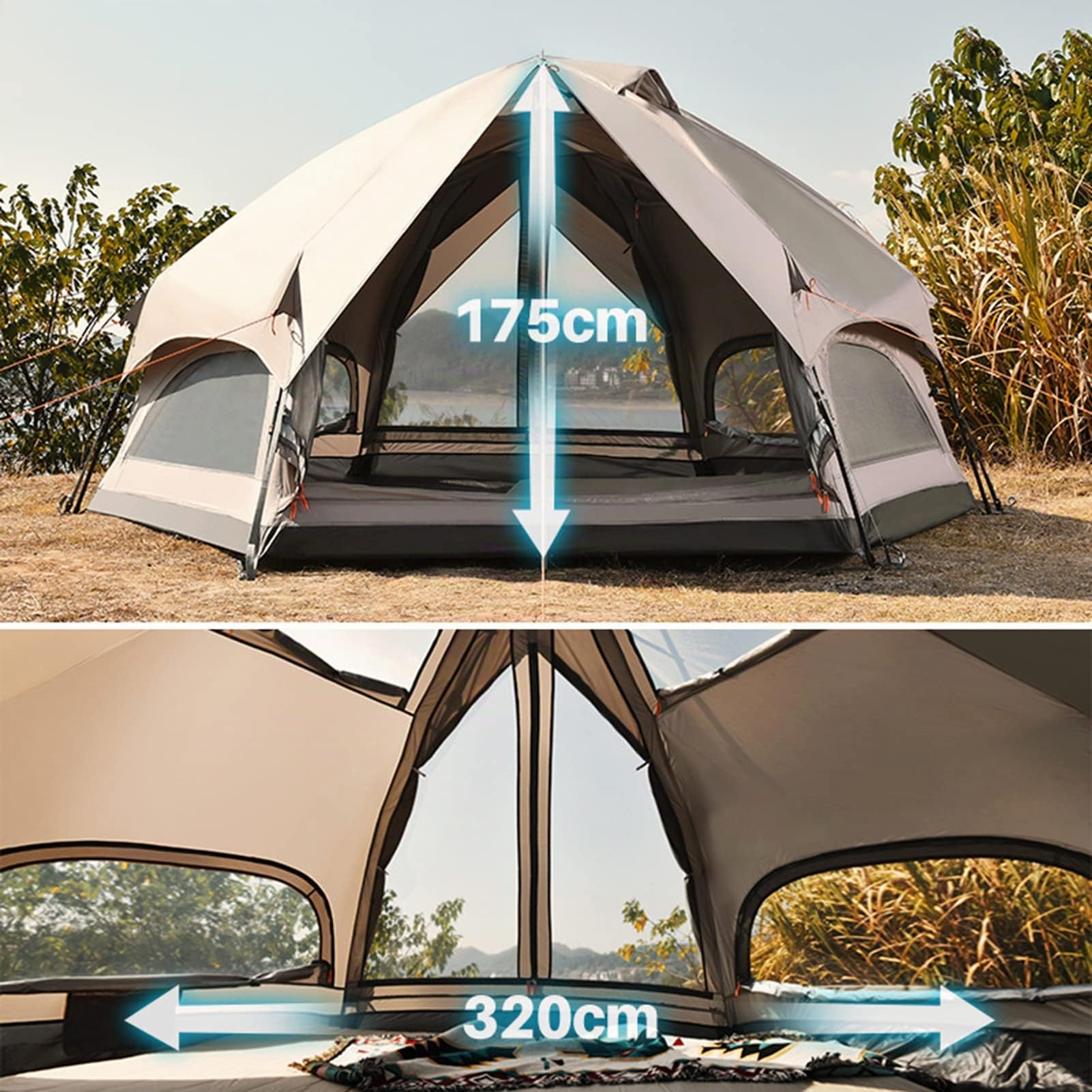 Tenda Glamping Yurta Impermeabile | Pop-up Grande Portatile | Cabina Istantanea per 4-8 Persone | Teepee a Campana a Doppio Strato 4 Stagioni per Adulti