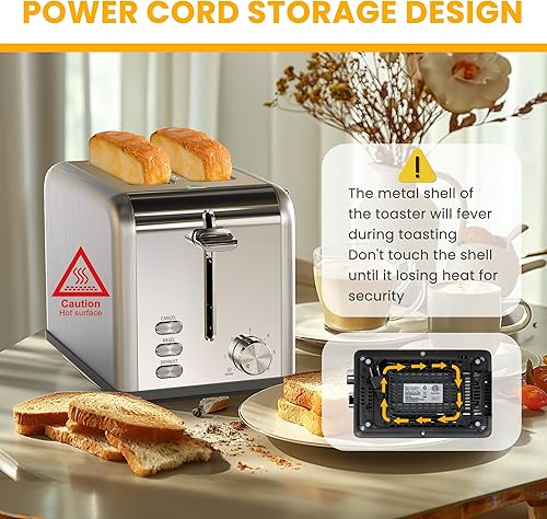 Miniatura 5 de Simple Deluxe Tostadora de 2 rebanadas, 6 ajustes de tostado y 3 funciones, ranura extra ancha y bandeja extraíble para migas, para pan y gofre,