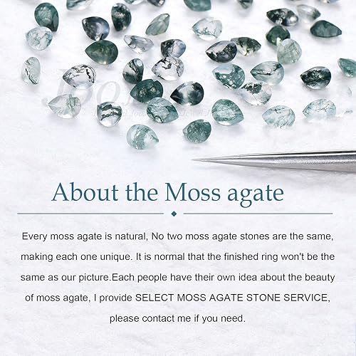 Miniatura 3 de Teardrop Natural Moss Agate Engagement Ring 1.25ct Pear Nature Inspired Wedding Ring Green Aquatic Agate Bridal Set Leaf Vine Branch Alexandrite