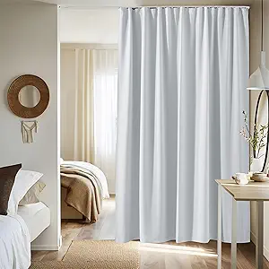 NICETOWN Room Divider Curtain Set with Ceiling Track, Room Darkning Ceiling Track Floor Curtain for Living Room Privacy, Thermal Insulated Drape for Office & Patio, W100 xL96, 1 Panel, Off White
