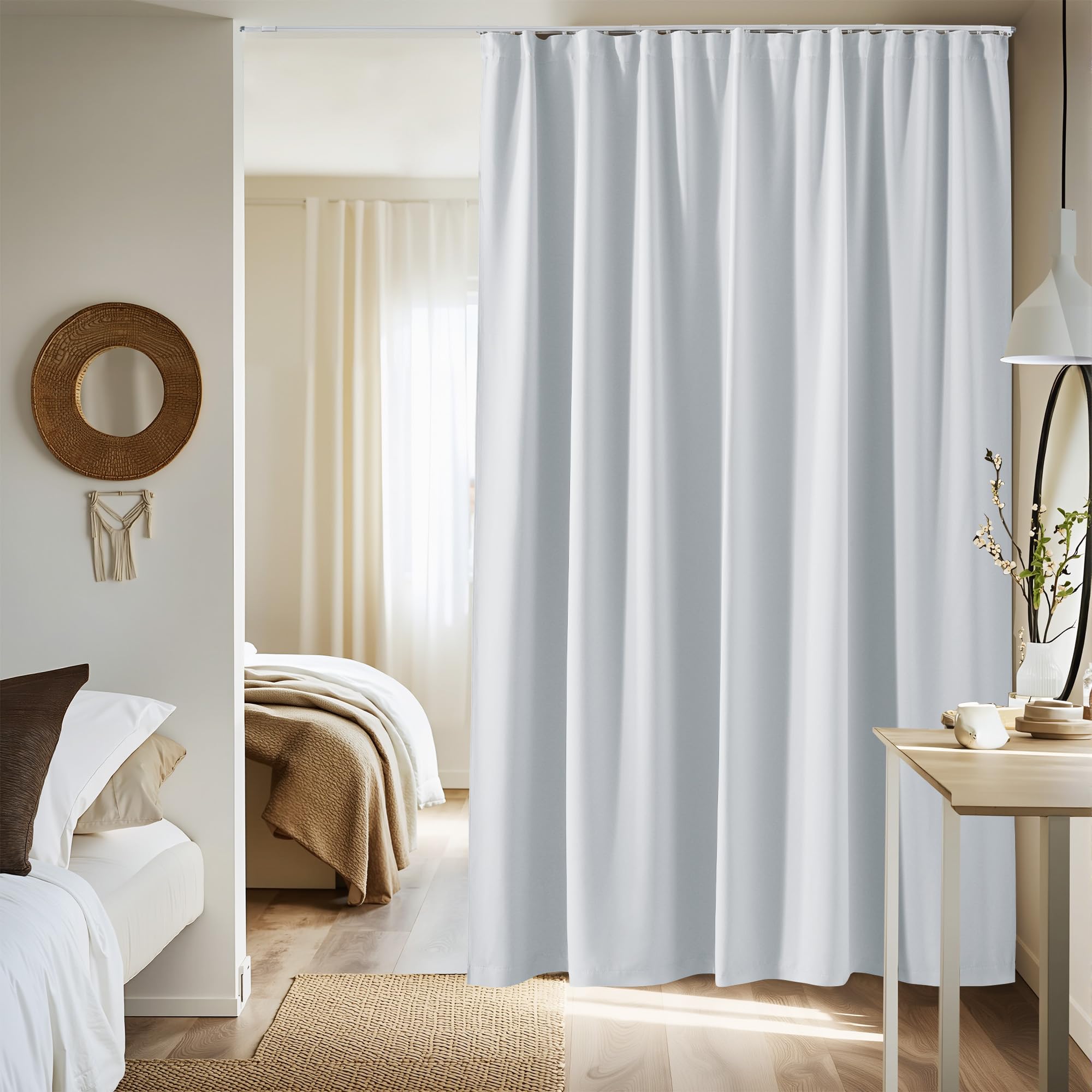 NICETOWN Room Divider Curtain Set with Ceiling Track, Room Darkning Ceiling Track Floor Curtain for Living Room Privacy, Thermal Insulated Drape for Office &amp; Patio, W100 xL96, 1 Panel, Greyish White