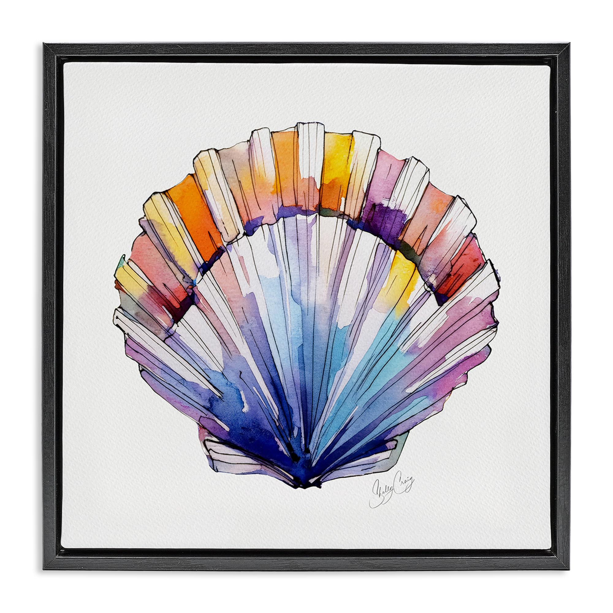 Coastal Scallop Watercolor Nautical, 17 x 17 Inch Canvas in Floater Frame