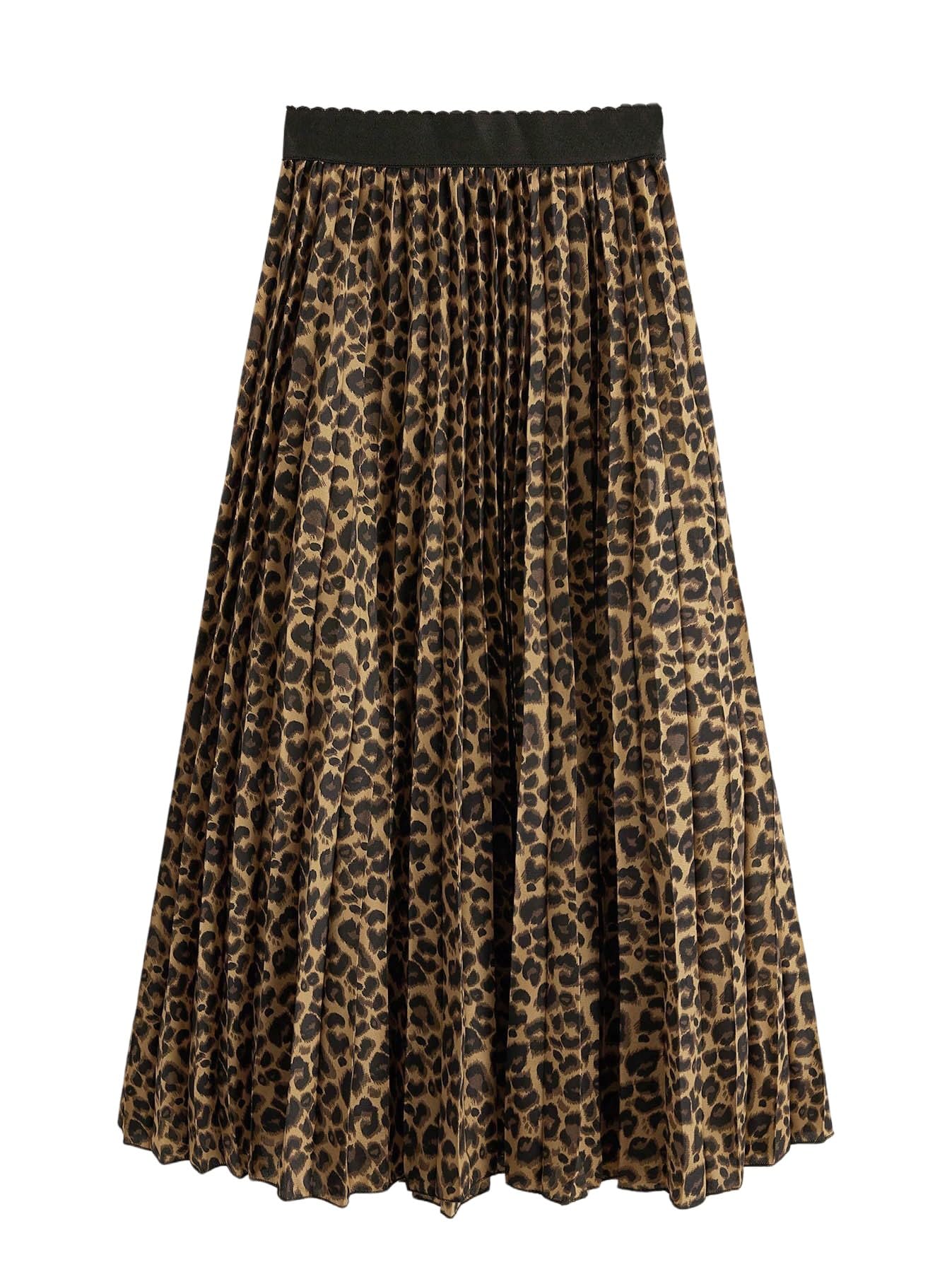 GORGLITTER Jupe longue élégante pour femme - Imprimé léopard - Jupe de loisirs - Jupe plissée - Jupe plissée - Jupe de fête avec taille élastique - Tenue de festival