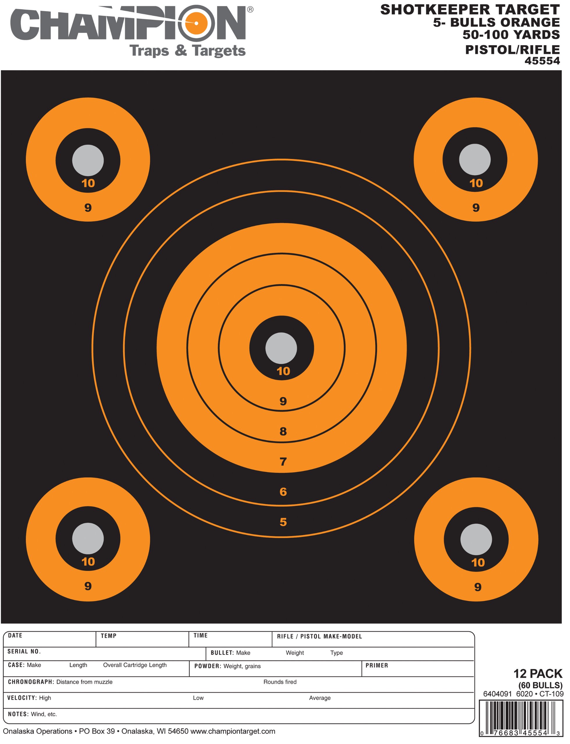 Champion Shop keeper 5-Bulls Target - Pack of 12 (Large, Orange)