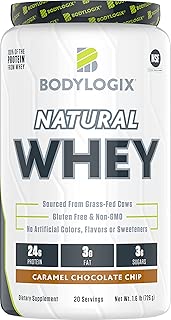 Bodylogix Natural Grass-Fed Whey Protein Powder, NSF Certified, Caramel Chocolate Chip, 1.6 Pound - coolthings.us