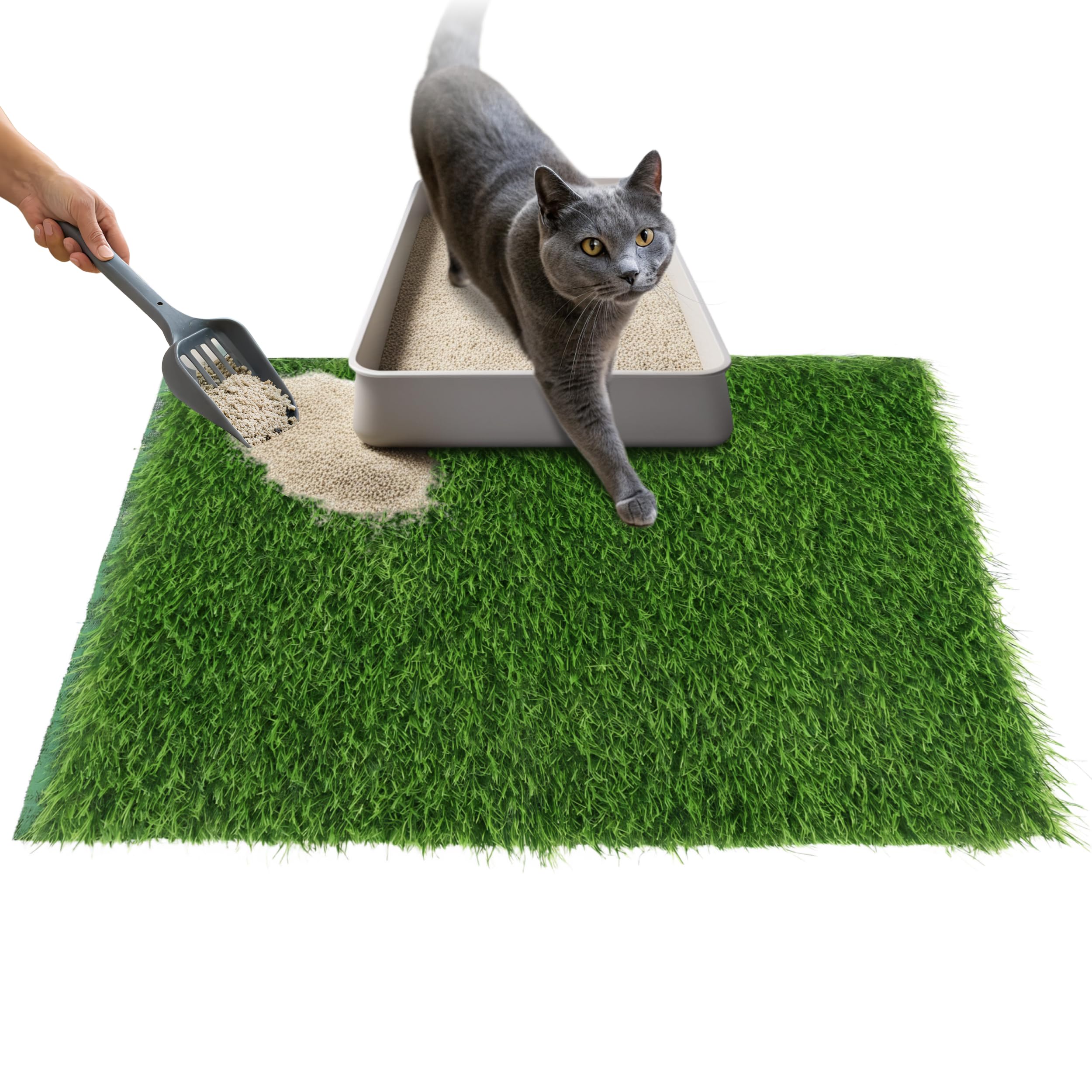 Tinideya Corner Cat Litter Mat – 31”x31” Quarter Circle, Light Gray, Non-Slip, Waterproof, Machine Washable