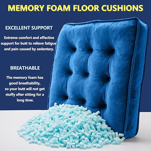 Miniatura 2 de Juego de 2 almohadas de suelo, cojines de meditación de espuma viscoelástica, cojines de suelo para adultos sentados, cojines de asiento cuadrados