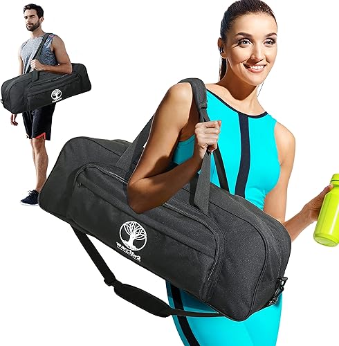 Bolsa para esterilla de yoga  Bolsa de gimnasio de 8 bolsillos para tapetes de 12 pulgada de grosor y bloques, correas desmontables  Bolsa grande