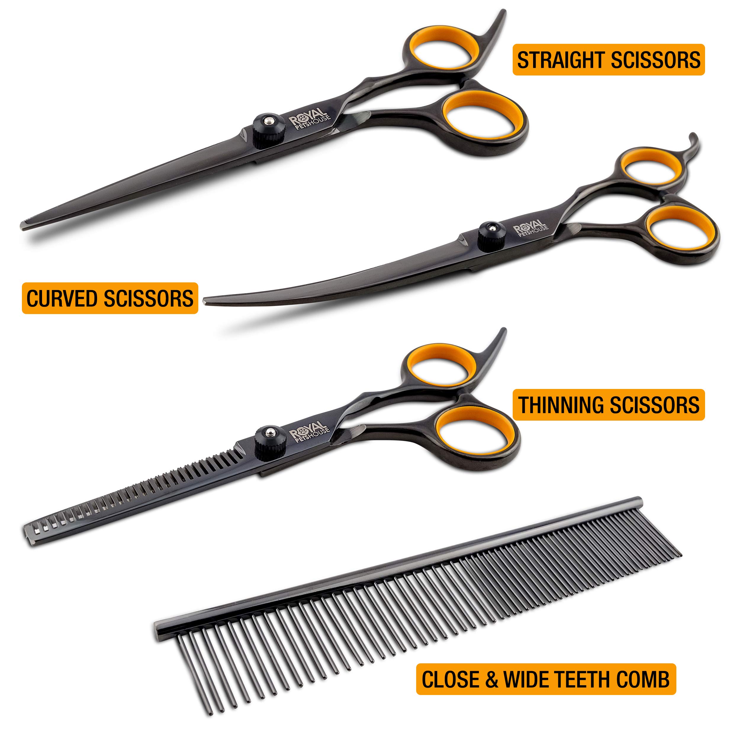 Hundepflege-Scheren-Set 4-teilig – 17,8 Cm Gebogen & Gerade, 16,5 Cm Effilierschere, Aus Edelstahl, Goldfarben
